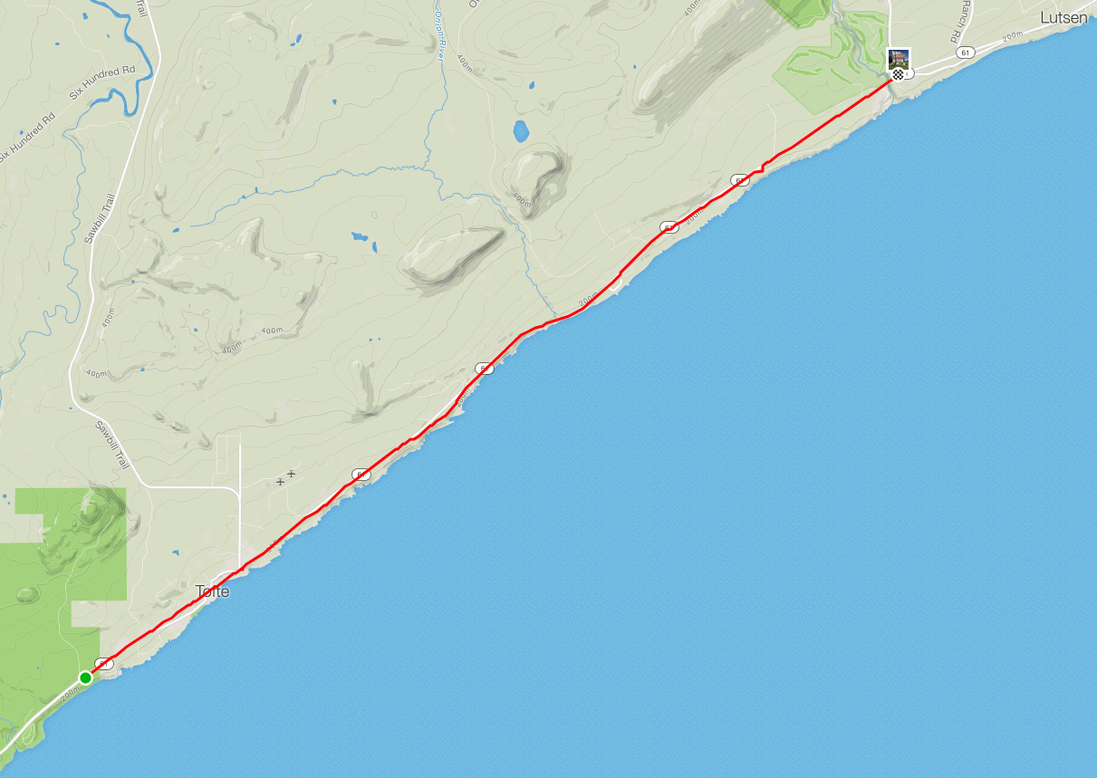 Route map showing Day 8 second section completing journey to Lutsen